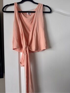 superdown Peach Ribbed Tie-Front Tank